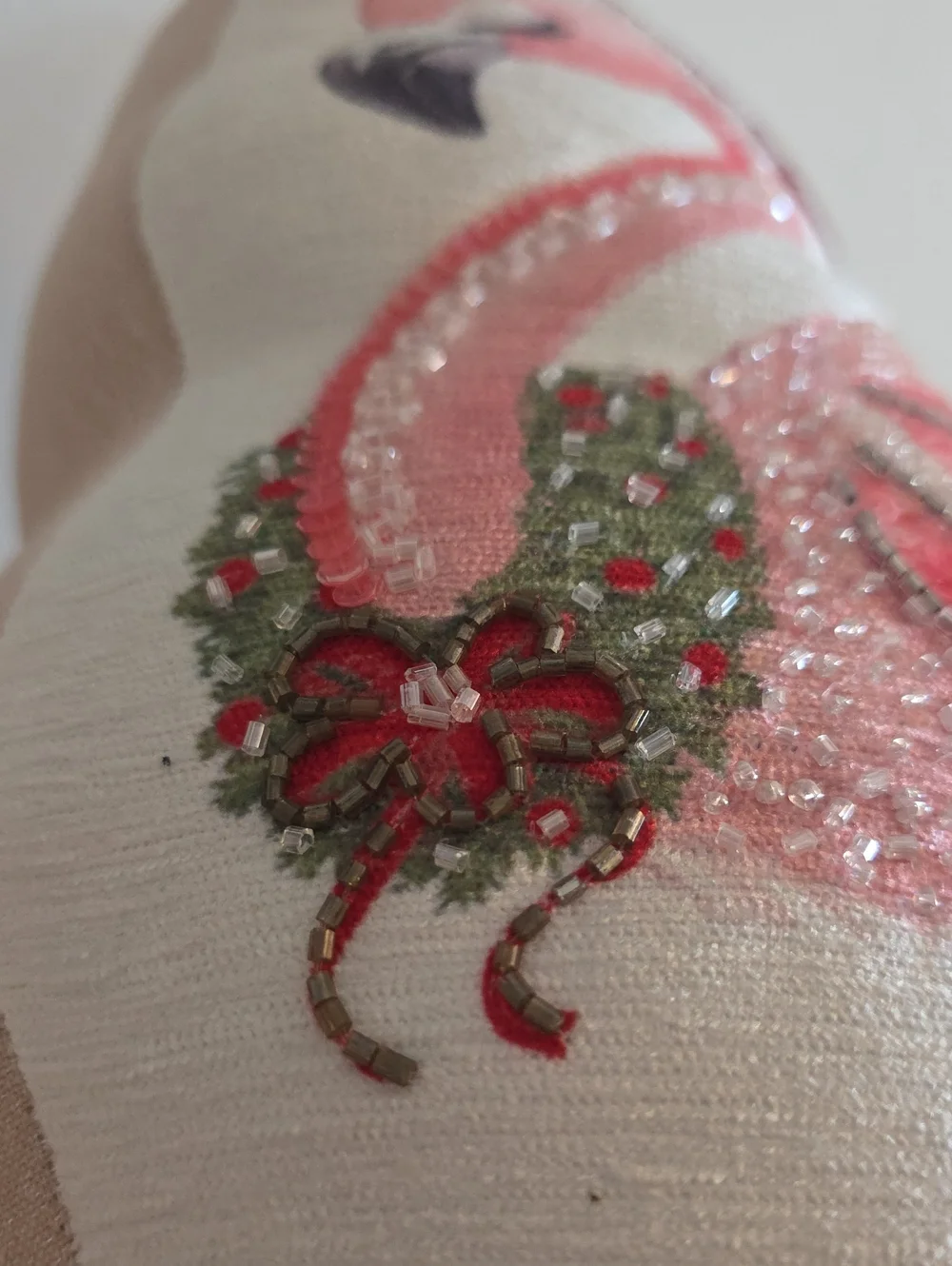 Festive Flamingo Holiday Accent Pillow in Pink and White